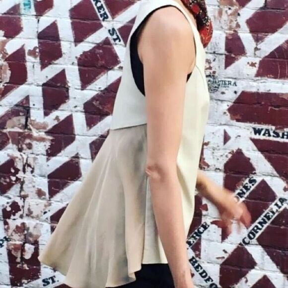 Shui Chen Lambskin Tank Top with Silk Peplum Back BLACK - Picture 9 of 9